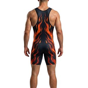 Combinaison de lutte personnalisée à rayures orange tigre, respirante, pour adulte, sublimée, 100 % polyester 140g, logo frontal, séchage rapide - Product Image 2