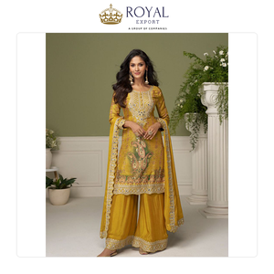 Nouvelle arrivée de vêtements pakistanais de créateurs, les meilleurs vêtements pour les fêtes et les festivals, véritable chinon avec broderie, salwar kameez. - Product Image 4