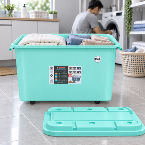Commercial 150L Rolling Plastic Clothing Organizer Lid <b>Stackable</b> Airtight <b>Storage</b> <b>Box</b> for Bedding Office Warehouse-Eco-Friendly - Product Image 1