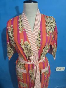 Robe Kimono Indienne Tigre Taille Unique pour Femme, 100% Coton de Haute Qualité, Peignoir d'Été avec Ceinture Ajustable pour Vêtements de Nuit Printaniers - Product Image 5
