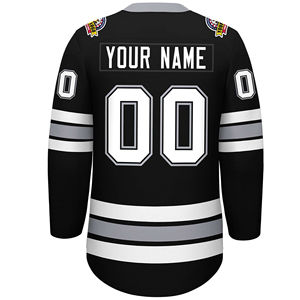 Camiseta de Hockey sobre Hielo Personalizada para Hombre, Negra, Blanca y Gris, Impresión Sublimada, Manga Larga, Cuello en V, Transpirable, Corte Regular, Logotipo del Equipo, Número - Product Image 2