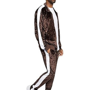 Men's Brown <b>Velour</b> <b>Tracksuit</b> Full Sleeve Zipper Closure Casual Solid Color Jogger Set with Side Pockets Autumn Wear - Product Image 6