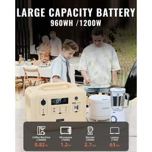 Station d'alimentation portable avec batterie LiFePO4 de 960 Wh, autonomie de 1,5 h, générateur solaire de 1200 W, 4 prises AC - Product Image 2