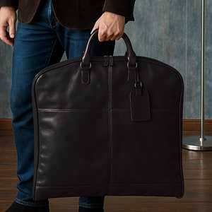 Sac de transport pour costume en cuir de vachette véritable noir, moderne, avec fermeture éclair, de luxe, pour affaires, étui de protection de voyage haut de gamme LSC-0001 - Product Image 2