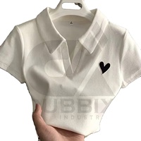 LDBIX T-shirt unisexe blanc décontracté à manches courtes avec motif cœur brodé, style preppy écologique, tricoté, coupe classique, pour tous