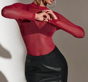 T-shirt de yoga et de fitness respirant pour femme, coupe ajustée, en maille filet, style crop top - T-shirts personnalisables à manches longues en maille transparente - Product Image 2