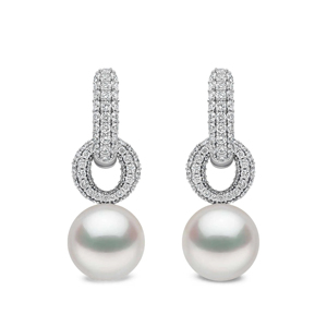 Boucles d'oreilles créoles de luxe en argent 925 avec maillons pavés de diamants et gouttes de perles d'eau de mer pour femme, bijoux de mariage - Product Image 2