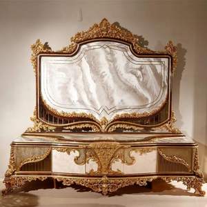 Ensemble de canapé-lit de luxe classique en bois d'acajou sculpté, rembourré en éponge, finition dorée, style européen, design hôtelier - Product Image 4