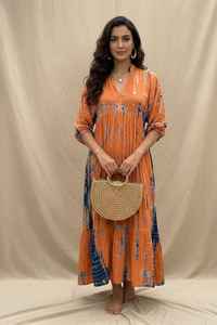 ชุดเดรสยาวคอวีลายมัดย้อมแบบยั่งยืนสำหรับผู้หญิง แขนสั้น สไตล์โบฮีเมียน ผ้าวิสโคส สำหรับฤดูร้อน - Product Image 3