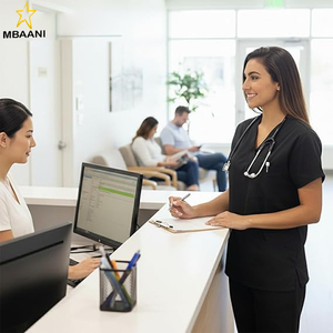 Ensemble d'uniformes médicaux pour femmes : Blouse de travail à col en V classique et pantalon de jogging style yoga - Product Image 6