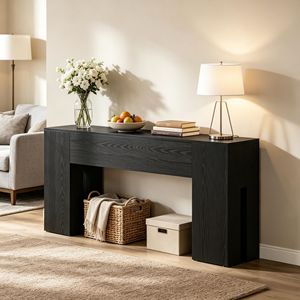 Tavolo Consolle Lungo in Teak Stile Industriale Moderno per Ingresso, Corridoio, Appartamento, Hotel - Tavolino Rustico in Marmo Stile Wabi-Sabi per Arredamento Casa - Product Image 1