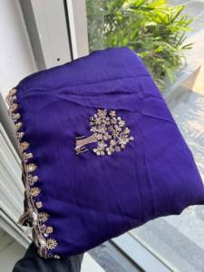 Sari de Chiffon, Satén y Seda con Cuentas de Diseño, Bordado de Lentejuelas y Corte Dana, con Borde de Encaje y Blusa sin Coser - Product Image 5