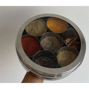 Boîte à épices en acier inoxydable, Masala Dabba, récipient de rangement hermétique pour la cuisine, organisateur d'épices multi-compartiments avec cuillère, boîte à épices - Product Image 2