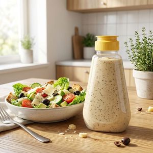 Botella para Aderezo de Ensalada, Forma Woozy, Plástico PET de Grado Alimenticio, 220 ml, Tapa Abatible Transparente para Salsas, Fábrica en Vietnam, OEM, ODM - Product Image 4