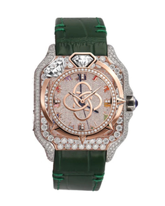Reloj analógico de cuarzo con incrustaciones de diamantes de lujo, caja redonda en tono oro rosa, correa de cuero, esfera con números romanos, reloj de moda para mujer - Product Image 1
