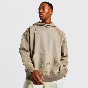 Customize Heavy Weight A Soft 460gsm Cotton Fabric In A Slim Fit Distressed Hoodies For Men - Product Image 1