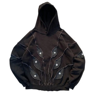 Sweat à capuche d'hiver personnalisé avec strass, effet vieilli, pour hommes et femmes, broderie de lettres Hip Hop, coupe oversize, décontracté, tendance, streetwear, 100% coton - Product Image 5