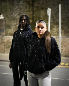 Unisex <b>Rhinestone</b> Hoodie Oversized Black Custom <b>Rhinestone</b> <b>Hoodies</b> With Sparkling Graphics For Trendy Streetwear Clothing Brands - Product Image 1