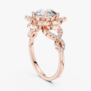Anillo de Boda para Mujer con Diseño Botánico Elegante y Clásico, Flor de Loto Trenzada, Chapado en Oro Rosa de 14K, Diamante Cultivado en Laboratorio - Product Image 1