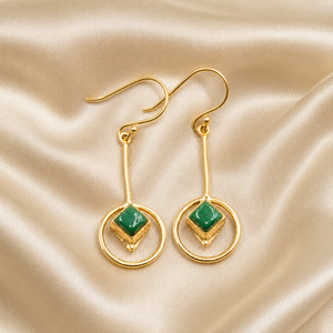Pendientes Colgantes Geométricos de Malaquita Verde Natural, Plata de Ley 925, Chapados en Oro Rosa y Oro Amarillo, Hechos a Mano, Joyería para Mujer, Regalo - Product Image 5