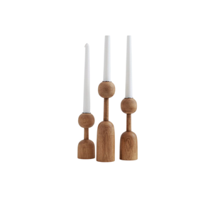 Acacia Wood Tapered Candlestick Holder <b>Set</b> of 3 in Natural White Oak Walnut for Home Decoration Lighting <b>Candle</b> Taper - Product Image 5