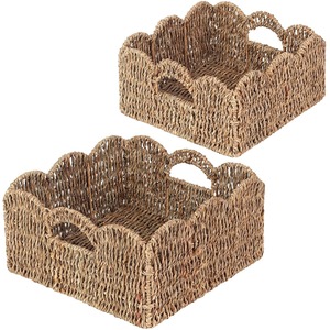 Set of 2 Seagrass <b>Baskets</b> with Shell-shaped Rims Handmade <b>Storage</b> <b>Basket</b> Wholesale eco-friendly Made in Viet Nam - Product Image 1