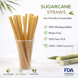 Pajitas de Caña de Azúcar Compostables de Calidad Premium, Reutilizables y Desechables para Bebidas, Ideales para Viajes - Product Image 1