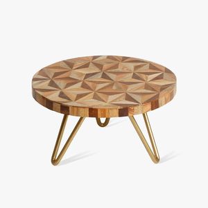 Support à gâteau en bois rond, présentoir à desserts, motif géométrique, pieds en métal, adapté pour les fêtes, les mariages, les pâtisseries, les cafés, les restaurants - Product Image 5
