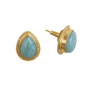 Boucles d'oreilles clous unisexes en laiton plaqué or 18 carats, forme goutte d'eau, serties d'Amazonite classique, sur mesure, pour anniversaire - Product Image 6