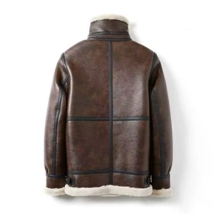 <b>Men</b> <b>Brown</b> <b>Leather</b> Aviator <b>Jacket</b> With Faux Fur Lining Windproof Winter Moto Biker Style Zipper Closure Quality male <b>leather</b> - Product Image 3