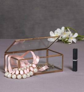 Glass Jewelry Organizer with Gold Frame and Two Drawers for Storage and Display - Product Image 3