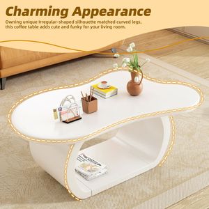 Tavolino da Caffè Moderno Cloud di Tendenza 100x60 cm Stile Crema con Piano Spesso 3,8 cm, Tavolino Irregolare con Gambe Curve e Design Unico - Product Image 4