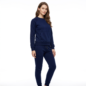Survêtement en coton uni pour homme, col rond, manches longues, poches latérales, taille à cordon, coupe régulière, vêtements décontractés pour l'automne - Product Image 2
