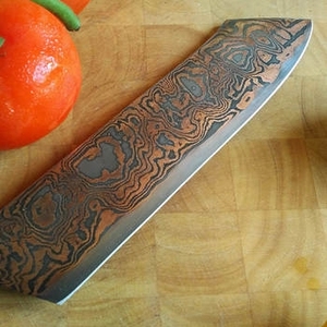 Custom Handcrafted <b>Copper</b> Damascus Pattern Chef Knife With Ergonomic Wooden <b>Handle</b> High Performance <b>Kitchen</b> Cutting Tool - Product Image 6