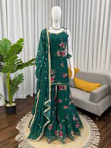 Ensemble Sharara Dupatta en Faux Georgette avec Dentelle Fantaisie, Style Moderne pour Soirée, Longueur Genou, Séchage Rapide - Product Image 5