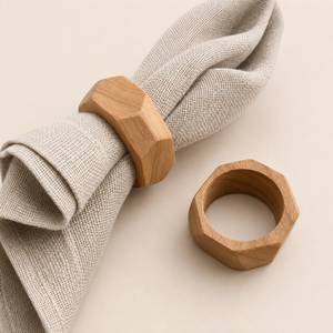 Anneaux de serviette en bois géométriques écologiques, faits à la main en bois d'acacia naturel, pour une décoration de mariage moderne - Product Image 6