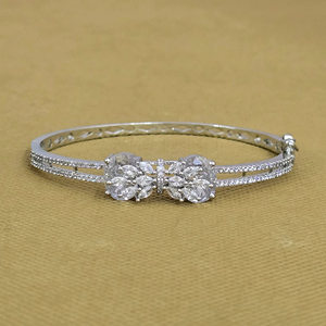 Openable Kada with Rhodium Plating Fashionable Cubic Zirconia Cuff <b>Bracelets</b> - Product Image 4