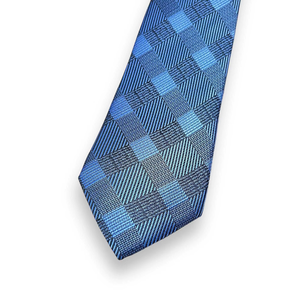 Premium Blue Checkered Necktie | Elegant Self Pattern Jacquard Polyester <b>Tie</b> for Men Formal Business Wedding Party Fashion - Product Image 3