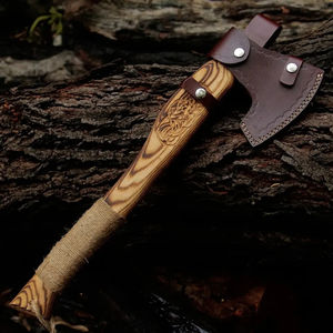 Hacha de corte Burraq personalizada de 19.5 pulgadas de acero al carbono con mango de palisandro y funda de cuero, regalo para papá hecho a mano para actividades al aire libre - Product Image 4
