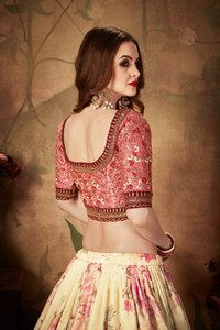 Women's Floral Print Organza Chiffon Woven Lehenga Choli Set <b>Sequins</b> Embroidered Ethnic Wedding Outfit Floor-Length - Product Image 3