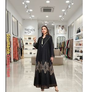 Vestido Abaya Maxi con Silueta en A, Patrón Geométrico y Dobladillo Bordado CP, Tendencias 2026, para la Noche, Transpirable, Elegante y Modesto - Product Image 3