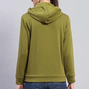 Sudadera con Capucha Verde Oliva para Mujer, Cierre Completo, Manga Larga, Tejida, Transpirable, Informal, para Otoño - Product Image 2