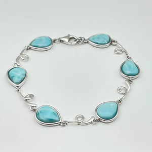 Pulsera de Larimar en Plata de Ley 925, Hecha a Mano con Piedras Preciosas, Cierre de Langosta, Elegante Regalo de Joyería para Mujer - Product Image 1