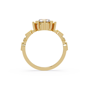 Elegant 14K Yellow Gold Vintage Solitaire <b>Ring</b> Beautiful Crown Shape Round Cut Lab Grown Diamond Engagement <b>Ring</b> Wedding <b>Ring</b> - Product Image 3
