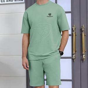 Conjunto de pantalones cortos y camiseta para hombre, 100% algodón, conjunto de pantalones cortos y camiseta para hombre para uso casual de verano. - Product Image 3