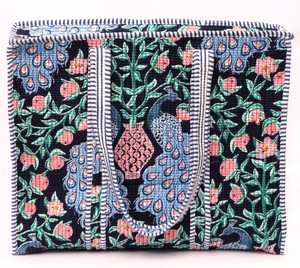 Bolso Tote Acolchado con Estampado de Pavo Real, Bolso Tote de Algodón Hecho a Mano, Bolso de Hombro con Estampado Indio, Bolso de Compras Floral, Bolso Tote Boho para Viaje - Product Image 3