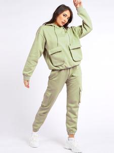 Women Solid Color Hooded <b>Tracksuit</b> Full Sleeve Casual Jogger Set Side Pockets Elastic Waist Midweight Cotton Autumn Wear - Product Image 1