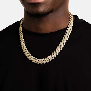 Collier chaîne lame en argent sterling plaqué or 22 carats pour homme, serti de diamants taille brillant, style hip-hop, pour anniversaire et usage quotidien - Product Image 3