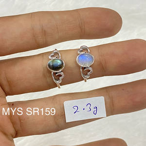 Anillos de Plata de Ley 925 con Labradorita Natural y Piedra Lunar en Forma de Corazón, Anillos Hechos a Mano Románticos y Elegantes de Alta Calidad - Product Image 1