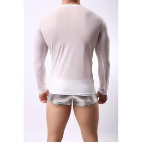 Camiseta negra ajustada de manga larga con malla transparente para gimnasio, fitness, ejercicio, entrenamiento muscular, transpirable, para hombre. - Product Image 6